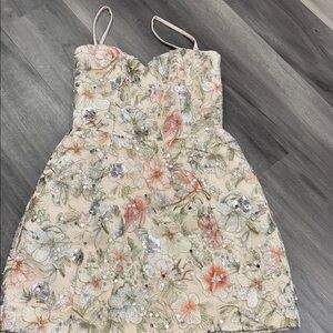 Oh Polly Beige Satin Dress